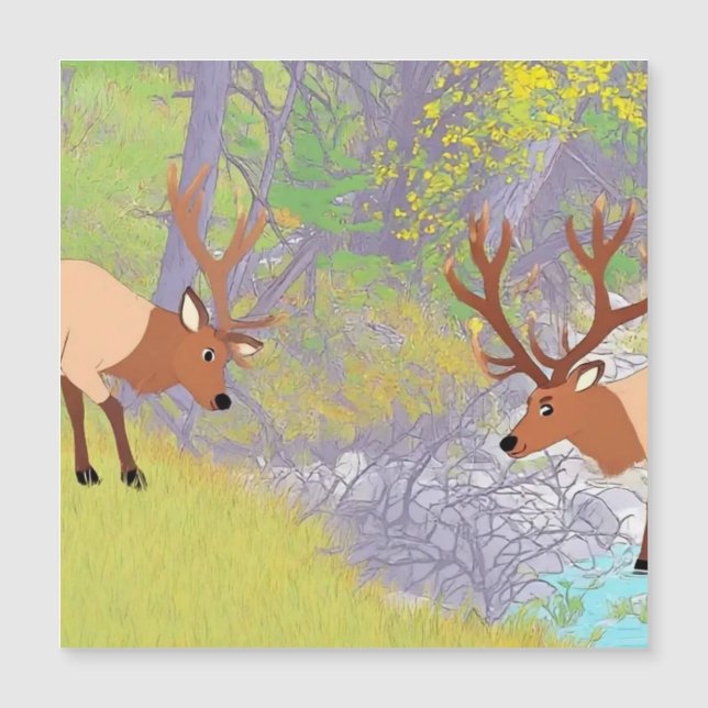 Dois Alces no Rio da Floresta de Outono (Frente)