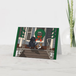 Dois cachorros na varanda, cartão de Natal