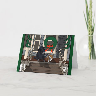 Dois cachorros na varanda, cartão de Natal