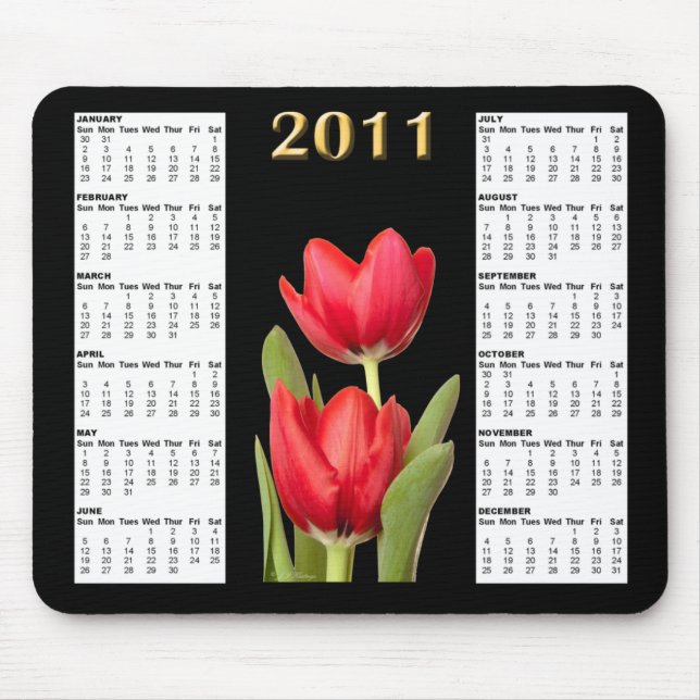 Dois calendário vermelho Mousepad das tulipas 2011 (Frente)