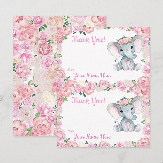 Dois cartões de agradecimento por página Elefante  (Frente/Verso)