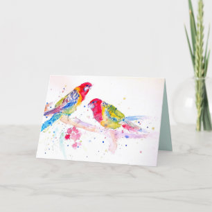 Dois cartões de ramo de papagaios Rosella aquarela