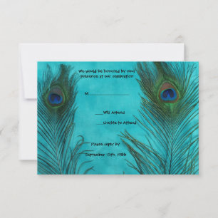 Dois Cartões de RSVP de Casamento com Penas de Pav