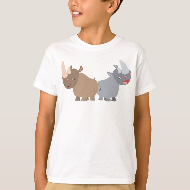 Dois Cartoon Rhinos - Camisa Infantil (Frente)