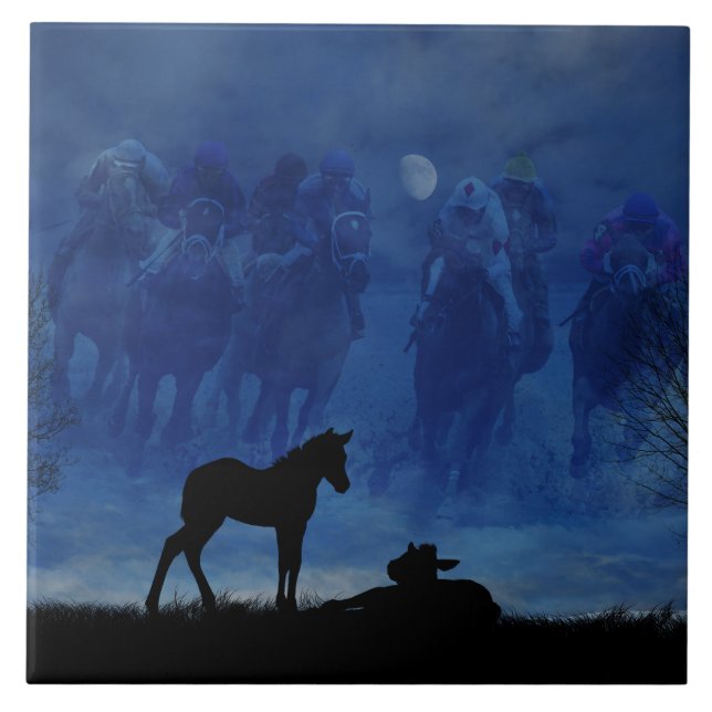 Dois Cavalos de Corrida Cruzados Fotos de Azulejo  (Frente)