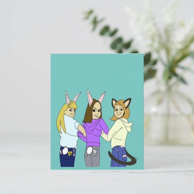 Dois coelhos e um gatinho (Em pé/Frente)