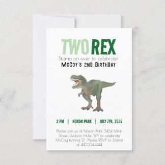 Dois Convite de Aniversário Rex Trex Dinossaur 2 a