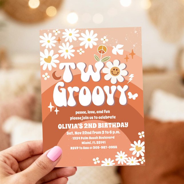 Dois Convites de Aniversário de 2 Anos Groovy (Criador carregado)