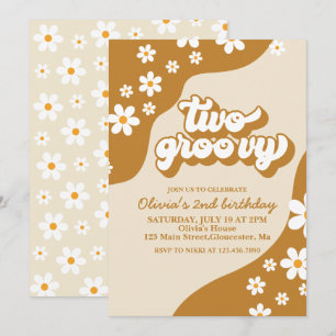 Dois Convites de Aniversário de 2 Anos Groovy Retr