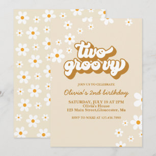 Dois Convites de Aniversário de 2 Anos Groovy Retr
