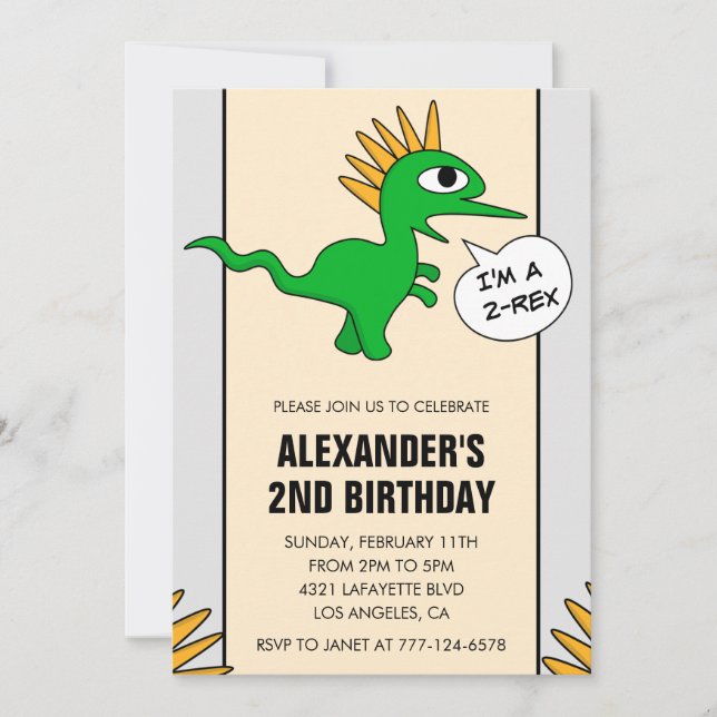 Dois convites de aniversário de dinossauro garoto  (Frente)