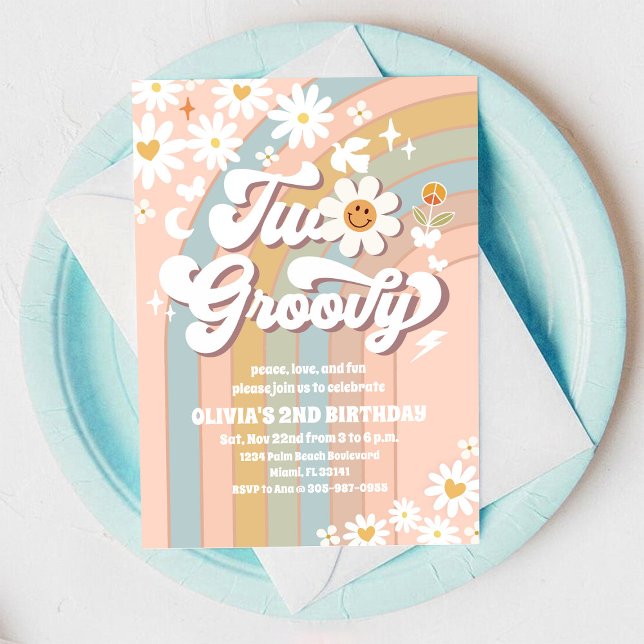 Dois Convites de Aniversário Groovy Daisy (Criador carregado)
