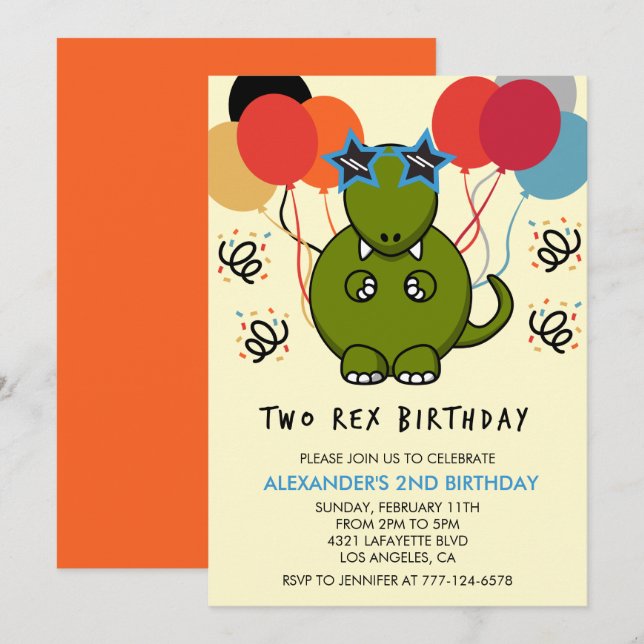 Dois convites de aniversário rex Festa dinomite 2º (Frente/Verso)