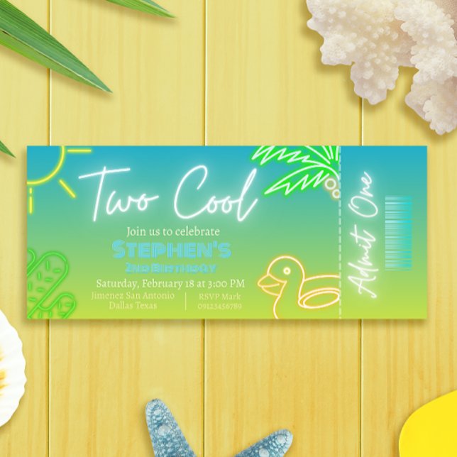 Dois convites de tíquete de segundo aniversário Le (Two Cool 2nd Birthday Ticket Invitation)