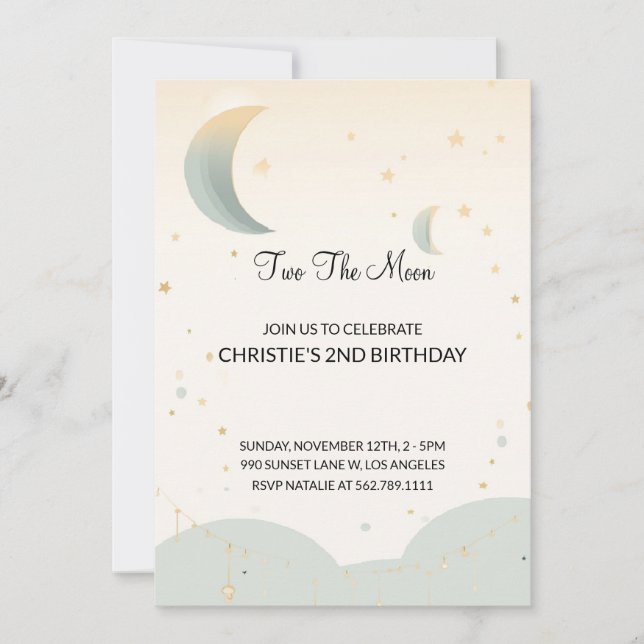 Dois do Segundo Convite de Aniversário da Lua (Frente)