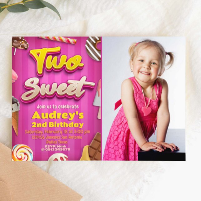 Dois Doce - Rapariga Aniversário com Convite para  (Two Sweet - Girl Birthday with Picture Invitation)