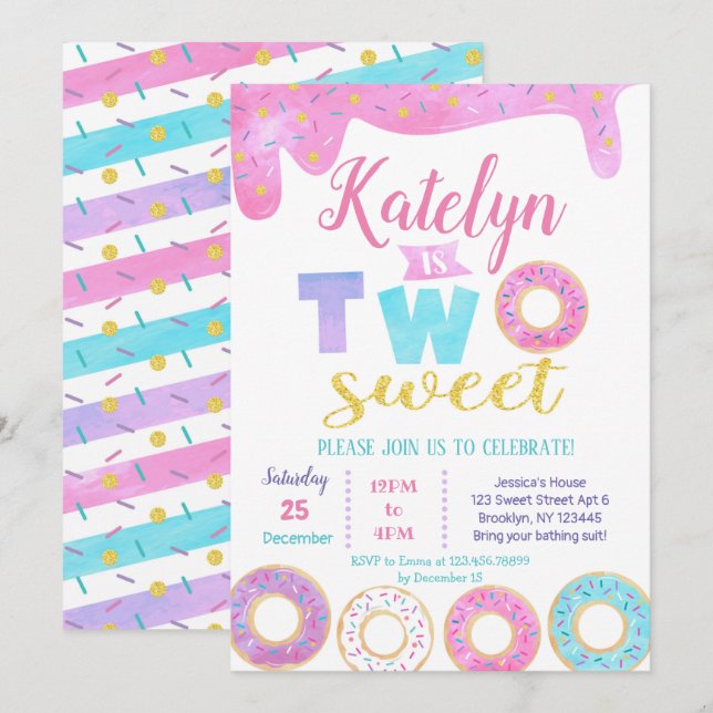 Dois doces convites para segundos aniversários (Frente/Verso)