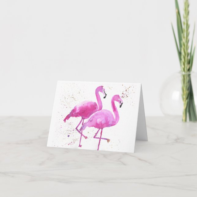 Dois Flamingos Rosa, Cartão de Saudação Dobrado (Frente)