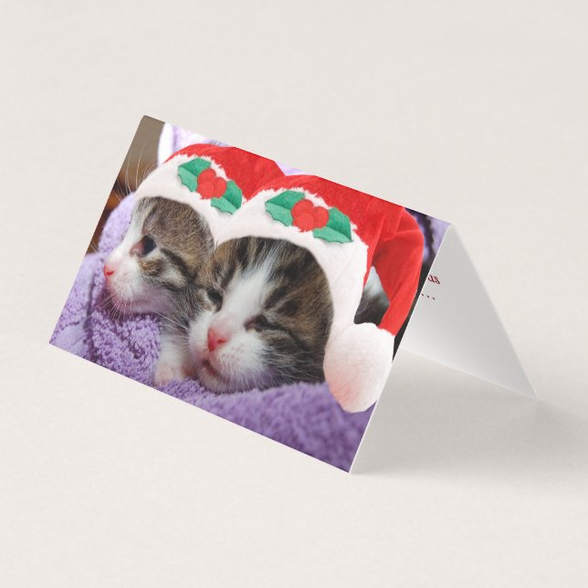 Dois gatinhos em Santa Hats Feliz Cartão de Natal (Frente)