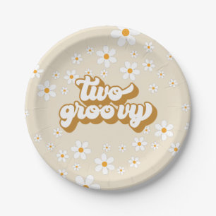 Dois Groovy Retro Daisy Pratos de Papel de 2º Aniv