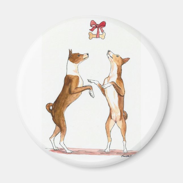 Dois Íman de Arte Canina Dançante de Basenji (Frente)