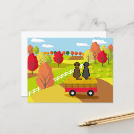 Dois Labradores no carrinho de feno no Cartão post