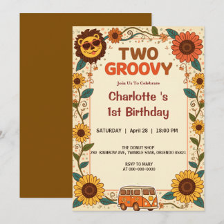 Dois Leão Groovy Aniversário Retro 70s 2º Aniversá