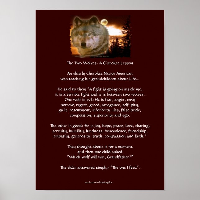 Dois Lobos Cherokee Tale Wolf Art Poster (Frente)