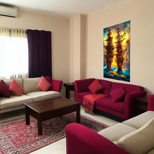 Dois navios piratas no mar | AI Art Poster (Criador carregado)