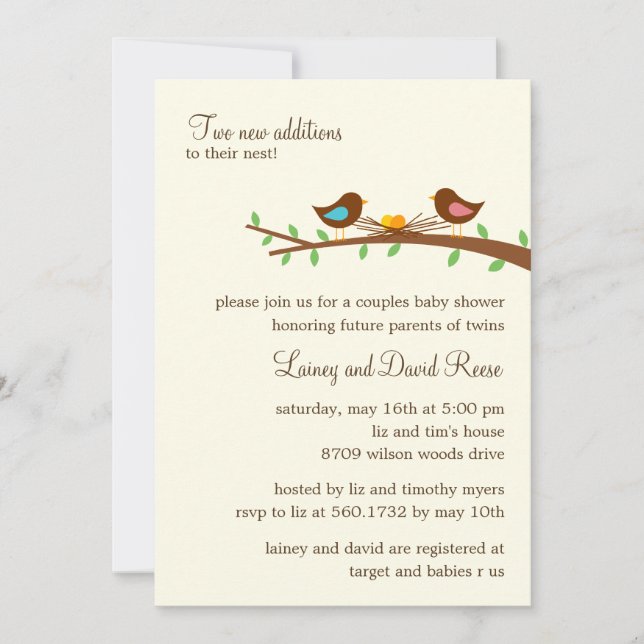 Dois Novos Ovos Gêmeos Chá de fraldas Convite (Frente)