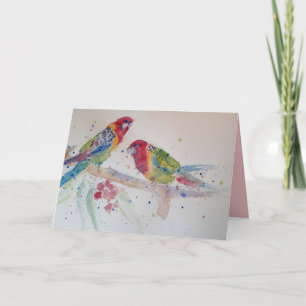 Dois Papagaios Rosella Aquarela em um Cartão de Ga