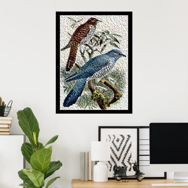 Dois Pássaros Cuco Coloridos em Poster Texturizado (Escritório em casa)
