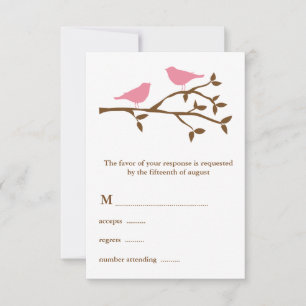 Dois Pássaros Rosa - Cartão RSVP de Casamento