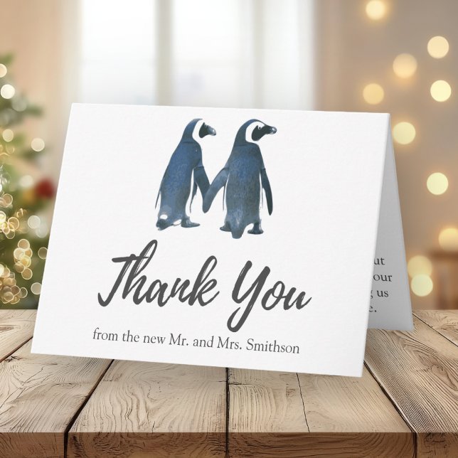 Dois Pingüins Fofos | Agradecimento de Casamento R (Criador carregado)