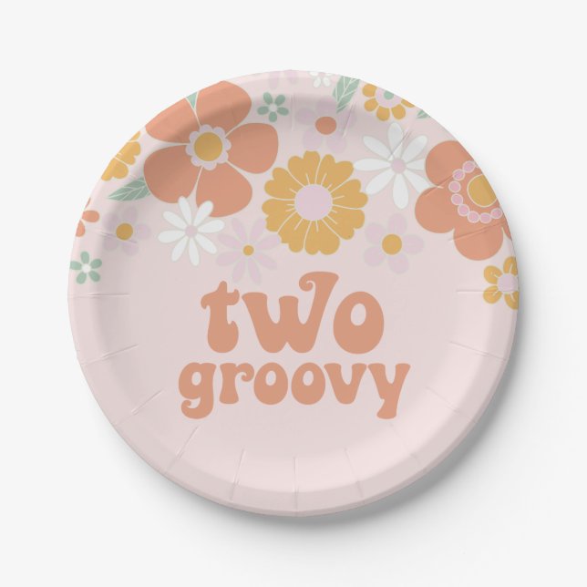 Dois pratos de papel de aniversário florais retrô  (Frente)