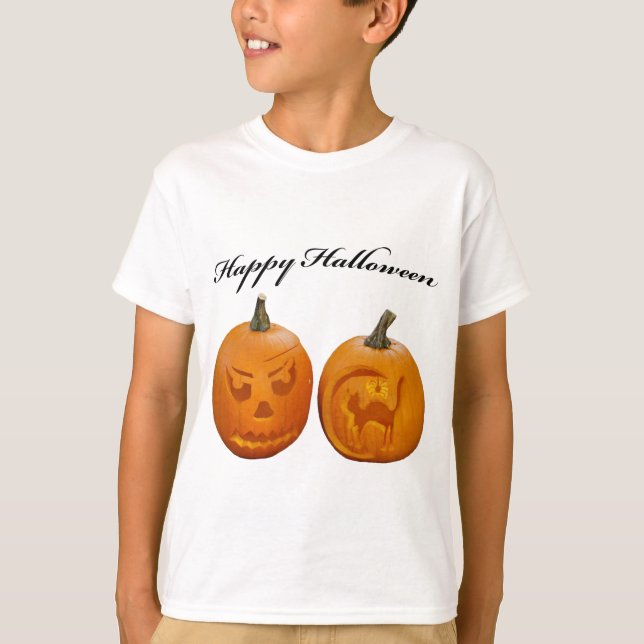 Dois Pumpkins Happy Hallwoentre T-Shirt (Frente)