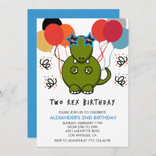 Dois rex convites de aniversário Cute Funny dino