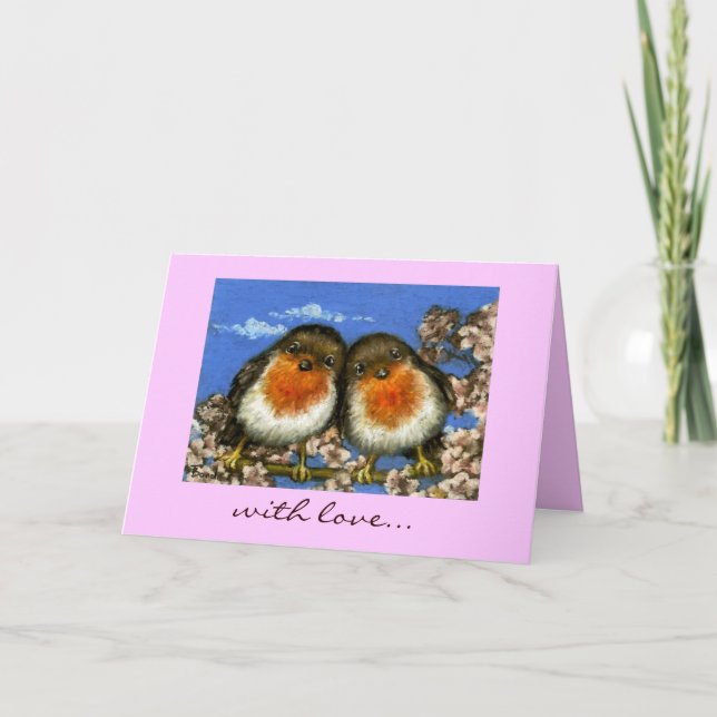 dois robins cartão de amor (Frente)