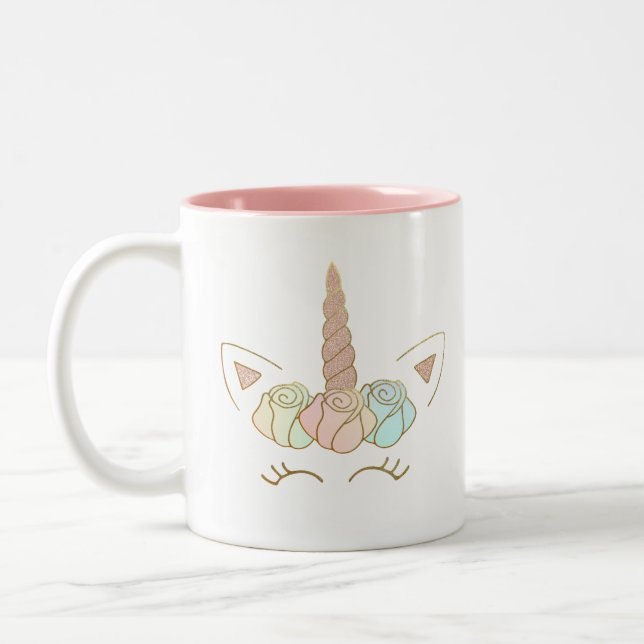 Dois tonificaram a caneca do unicórnio com rosa (Esquerda)