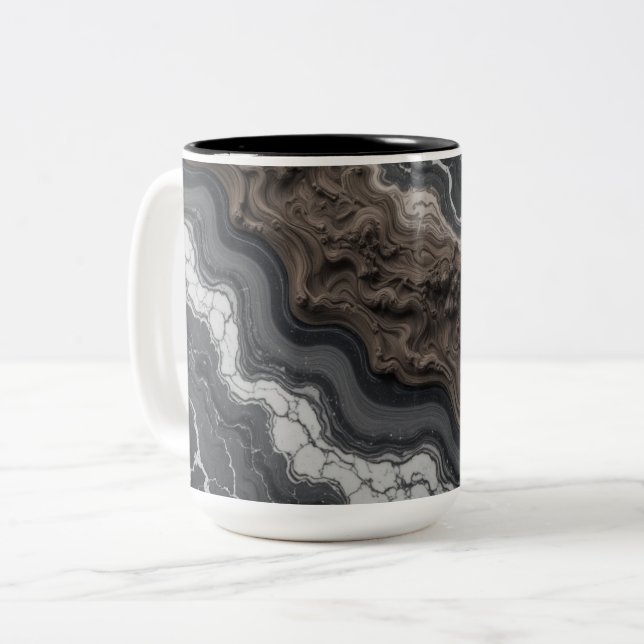 Dois Tons Caneca de Café Abstrata em Mármore Preto – Caneca  (Frente Esquerda)