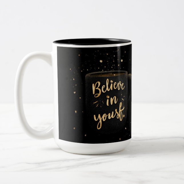 Dois Tons Caneca de Café com Brilho Dourado "Acredite em Si  (Esquerda)