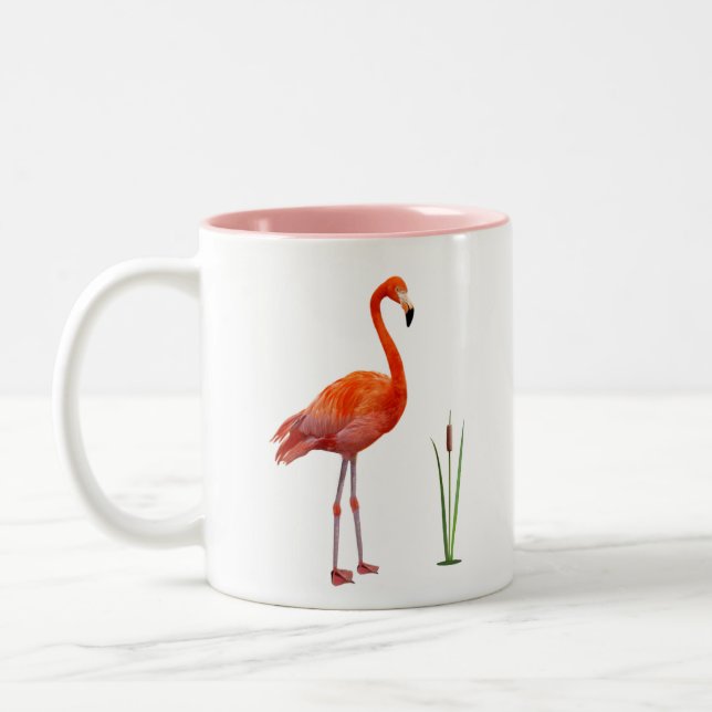 Dois Tons Caneca de Café com Flamingo Rosa e Monograma em Do (Esquerda)
