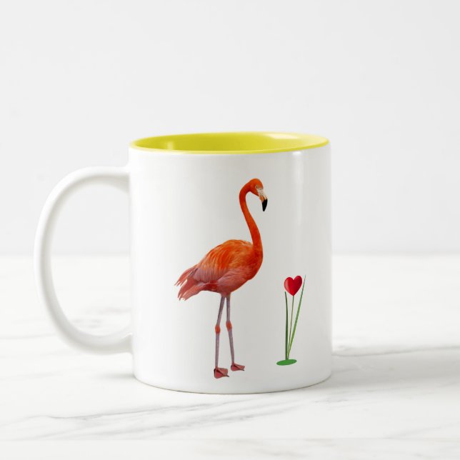 Dois Tons Caneca de Café com Flamingo Rosa e Monograma em Du (Esquerda)