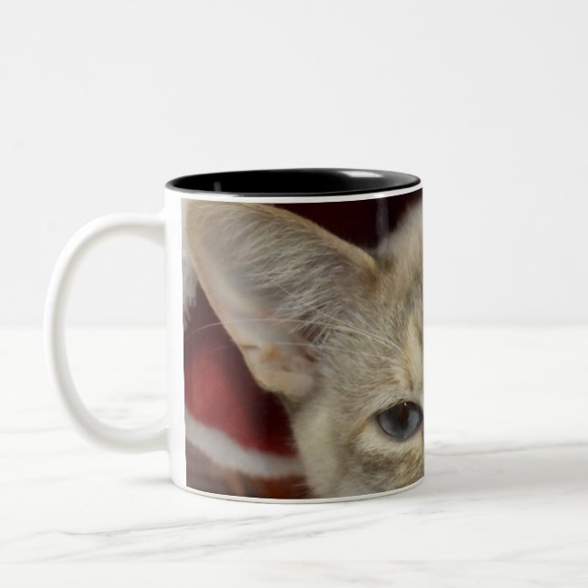 Dois Tons Caneca de Café com Gato Branco em Chapéu de Natal  (Esquerda)