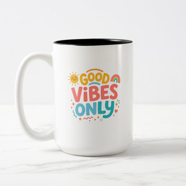 Dois Tons Caneca de café com vibrações positivas em arco-íri (Esquerda)