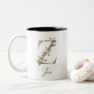 Dois Tons Caneca de Café de Duas Cores com Inicial Floral em