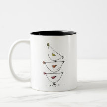 Caneca de Café em Duas Cores com Frangos Empilhado