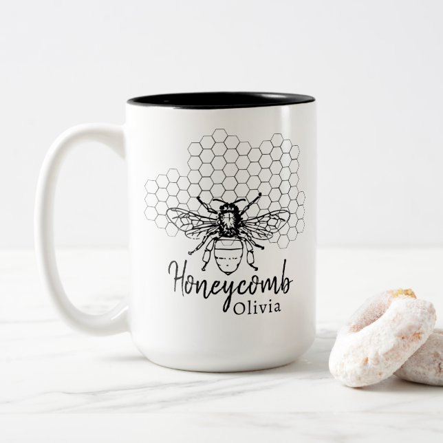 Dois Tons Caneca de Café em Favo de Mel Personalizada (Com Donut)