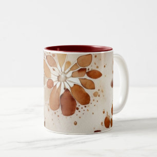 Dois Tons Caneca de Café Floral Delicada em Aquarela