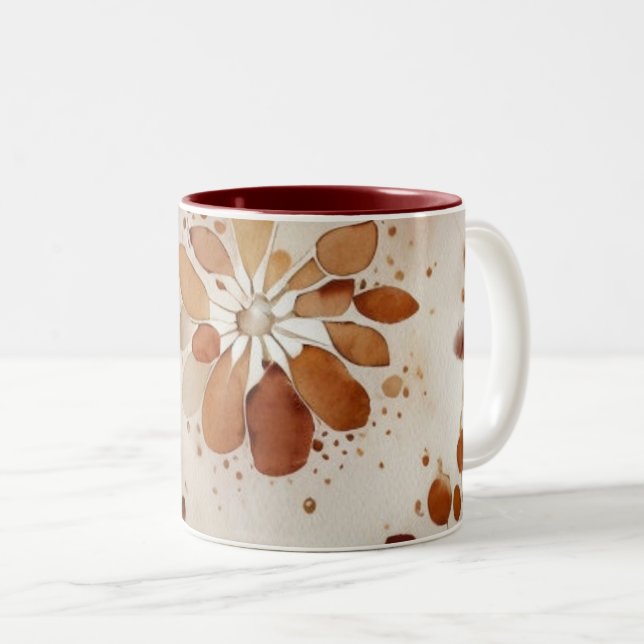 Dois Tons Caneca de Café Floral Delicada em Aquarela (Frente Esquerda)